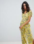 Moon River Ditsy Floral Jumpsuit - Yellow