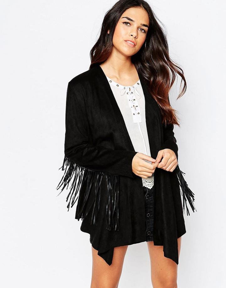 Jovonna Wild West Jacket With Fringing - Black