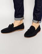 Asos Tassel Loafers In Navy Suede With Fringe - Navy