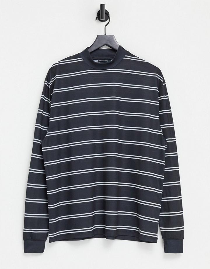 Asos Design Relaxed Long Sleeve Stripe T-shirt In Black & White