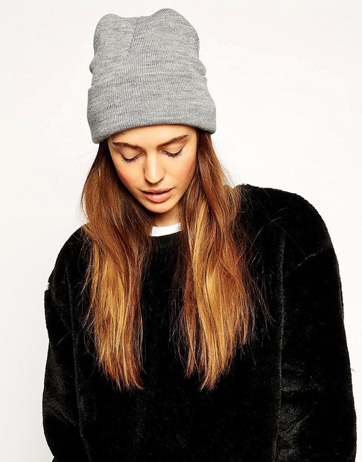 Asos Deep Turn Up Beanie - Gray
