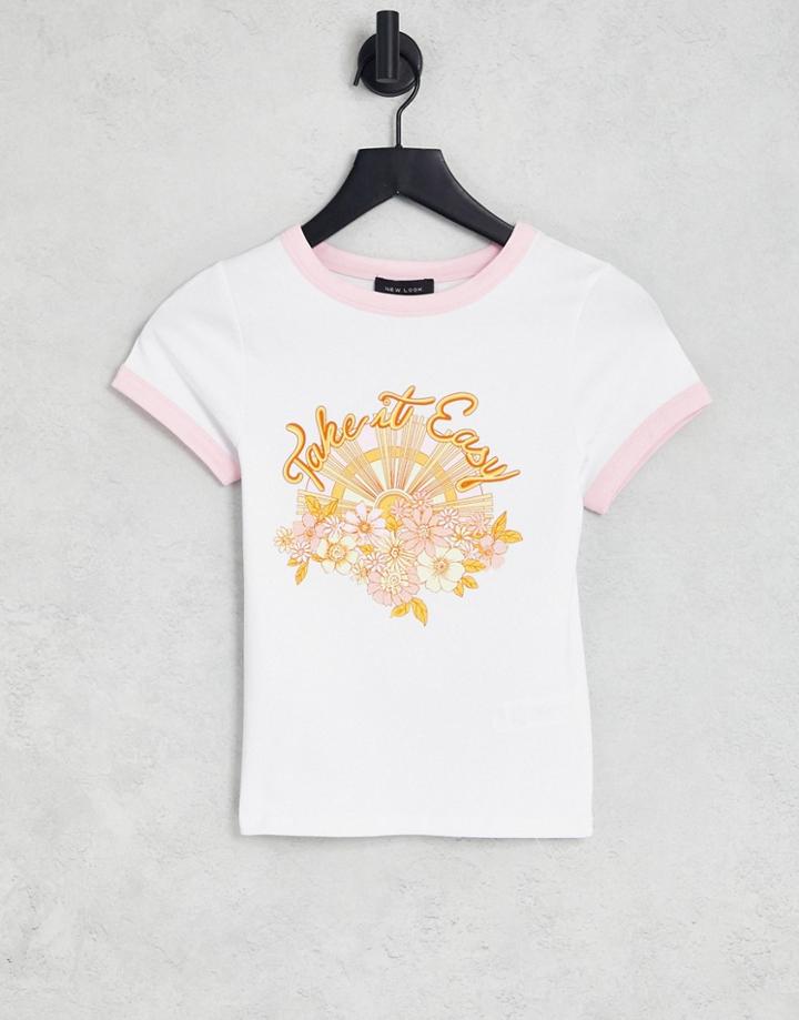 New Look Take It Easy Slogan Tee In White