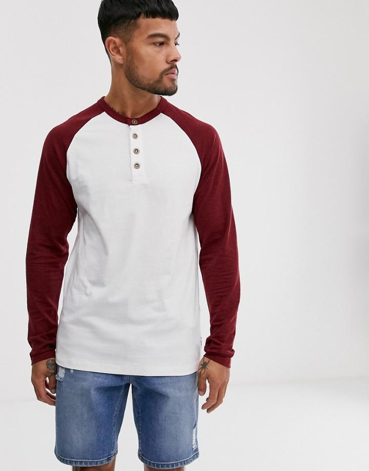 Only & Sons Raglan Grandad Long Sleeve Top In Red