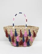 Vincent Pradier Multi Tassel Structured Straw Beach Bag - Multi