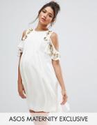 Asos Maternity Embelished Cold Shoulder Mini Dress - Cream