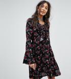 Kiss The Sky Tall Tea Dress In Vintage Rose Print With Ruffle Trim - Black