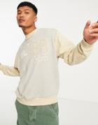 Asos Design Oversized Sweatshirt In Tonal Beige Heather Blocking With Print-neutral