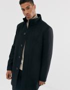 French Connection Wool Blend Funnel Neck Coat-black
