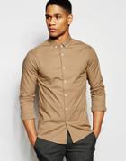 Asos Skinny Shirt In Camel With Button Down Collar And Long Sleeves - Camel