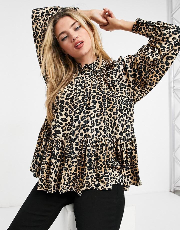 Asos Design Leopard Print Smock Top-multi