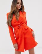 Club L London Longline Blazer Dress With Buckle Detail In Orange