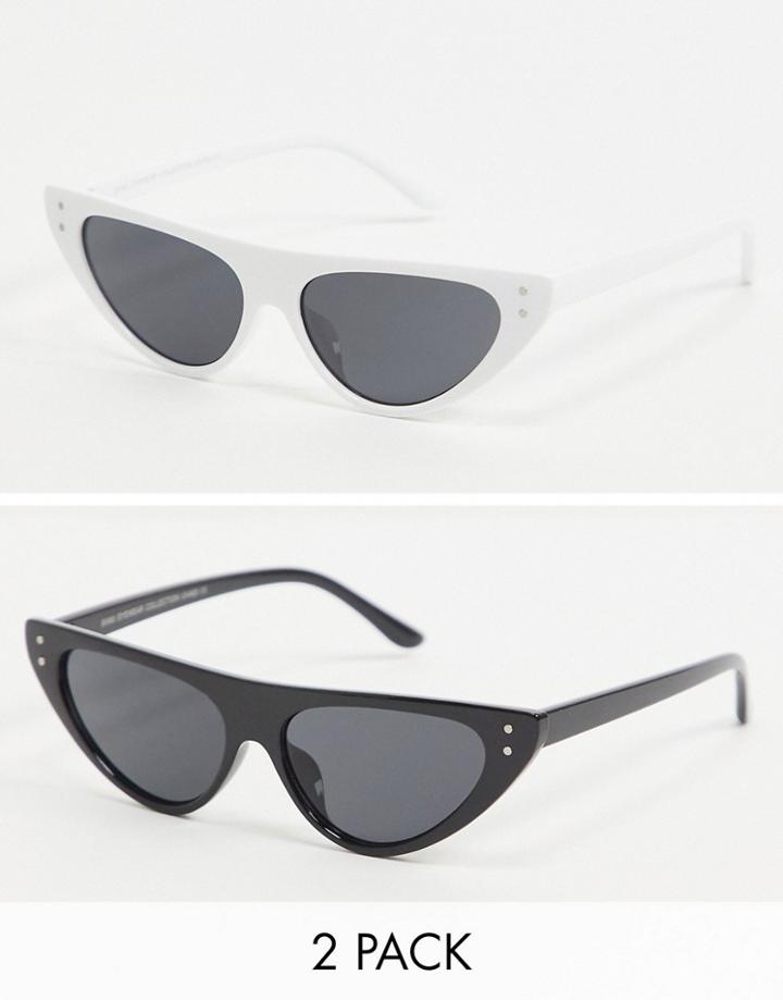 Svnx 2 Pack Cat Eye Sunglasses In Black And White With Embellished Crystals-multi