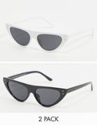Svnx 2 Pack Cat Eye Sunglasses In Black And White With Embellished Crystals-multi