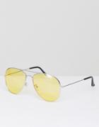7x Aviator Sunglasses With Yellow Color Lens - Silver