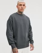 Asos Design Oversized Sweatshirt In Washed Black - Black