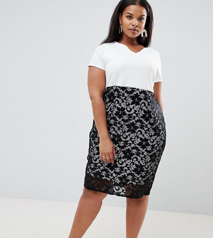 Praslin Midi Pencil Dress With Lace Skirt - Multi