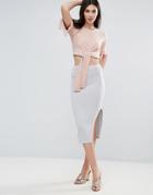 Lavish Alice Ribbed Knitted Skirt With Split Detail - Gray