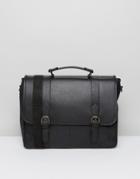 Asos Leather Satchel In Black With Brogue Detailing - Black