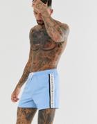 Asos Design Swim Shorts With Printed Side Panel In Short Length-blue