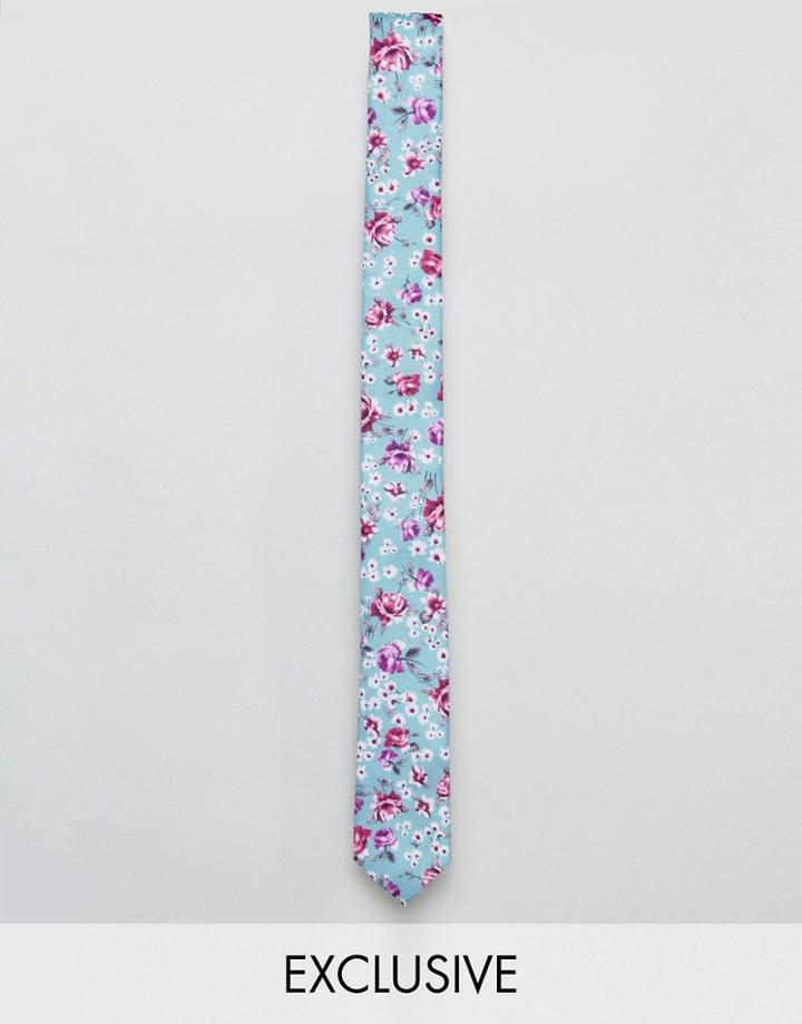 Reclaimed Vintage Inspired Tie In Blue Floral Print - Blue