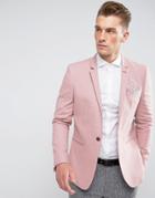 Asos Skinny Blazer In Pink Linen Blend - Pink