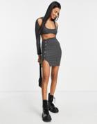 Asos Design Super Soft Rib Cut Out Mini Sweater Dress With Buttons In Dark Gray