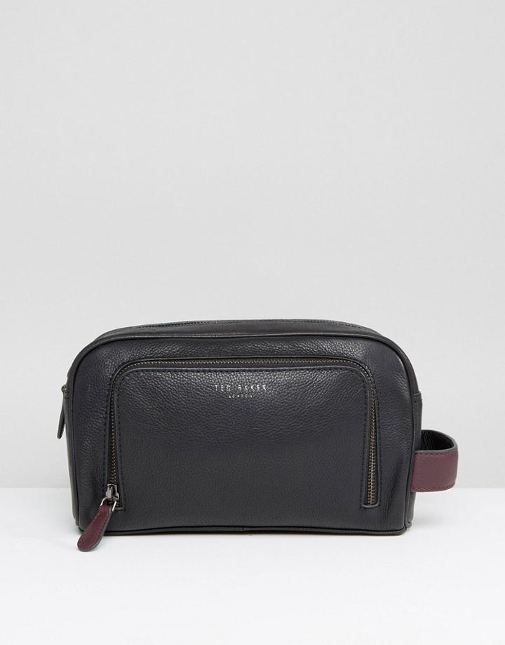 Ted Baker Zip Leather Toiletry Bag In Black - Black