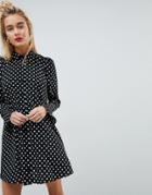Asos Long Sleeve Shirt Mini Dress In Spot-multi
