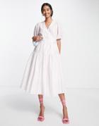 Y.a.s Puff Sleeve Wrap Midi Dress In Pink & White Stripe-multi