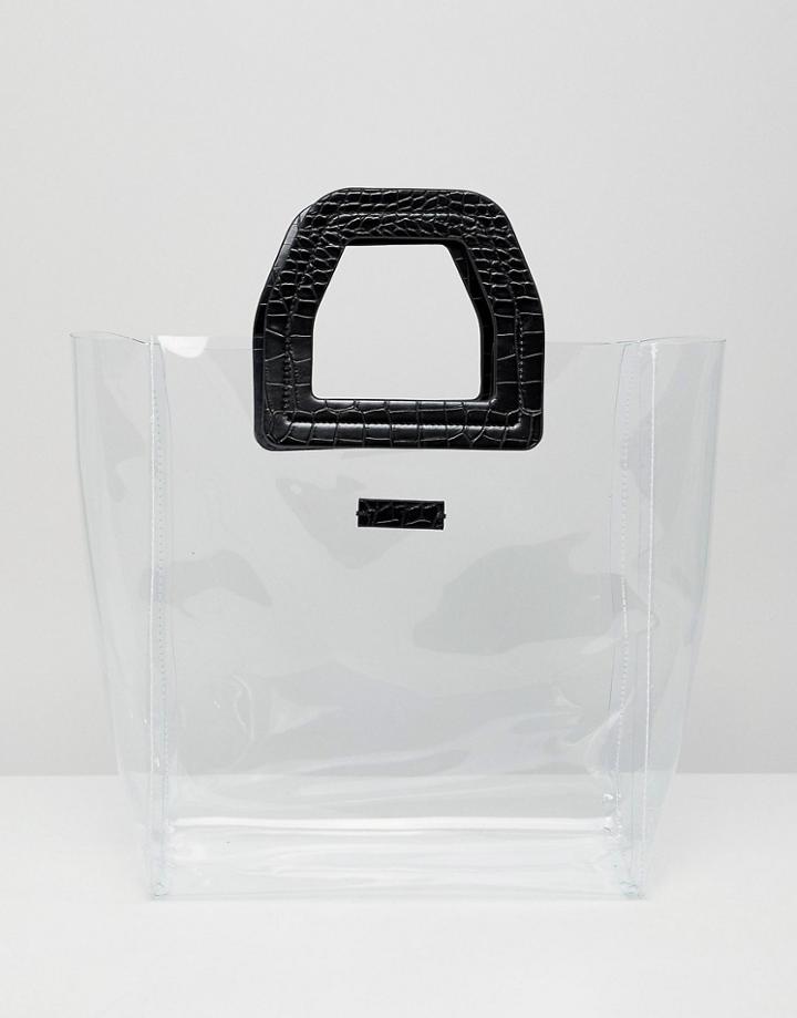 Mango Clear Top Handle Bag In Black - Black