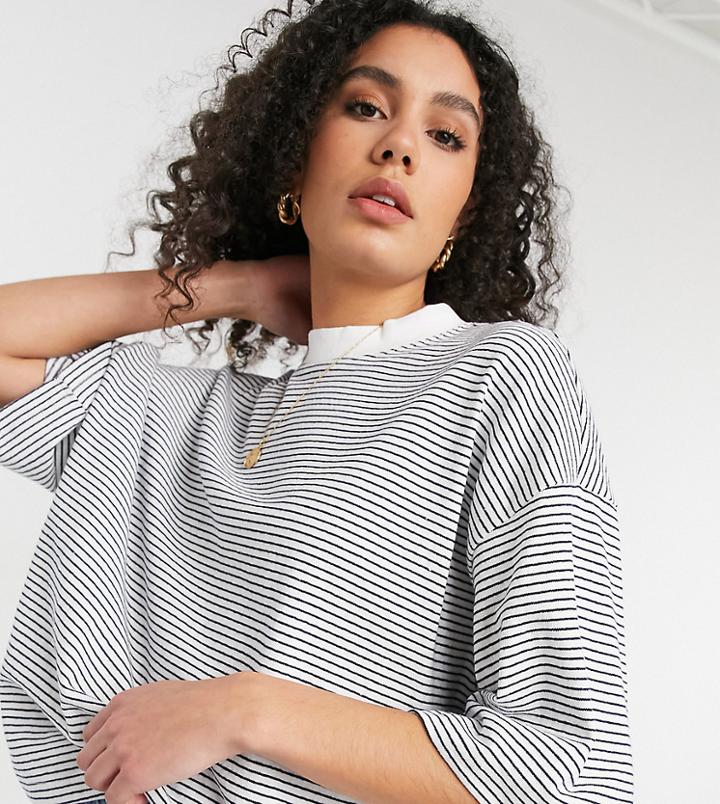 Asos Design Tall Oversized Boxy T-shirt In Textured Stripe In White-green