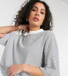 Asos Design Tall Oversized Boxy T-shirt In Textured Stripe In White-green