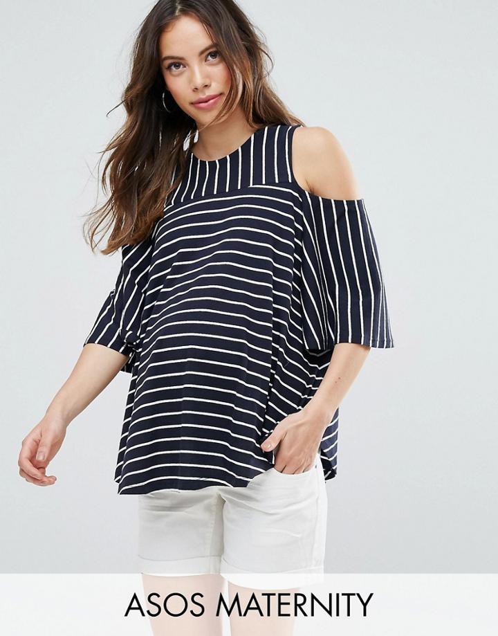 Asos Maternity Top In Stripe Wth Cold Shoulder - Multi