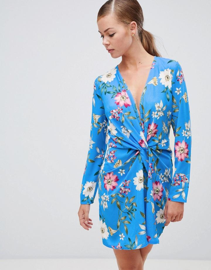 Boohoo Twist Front Skater Dress In Floral - Multi