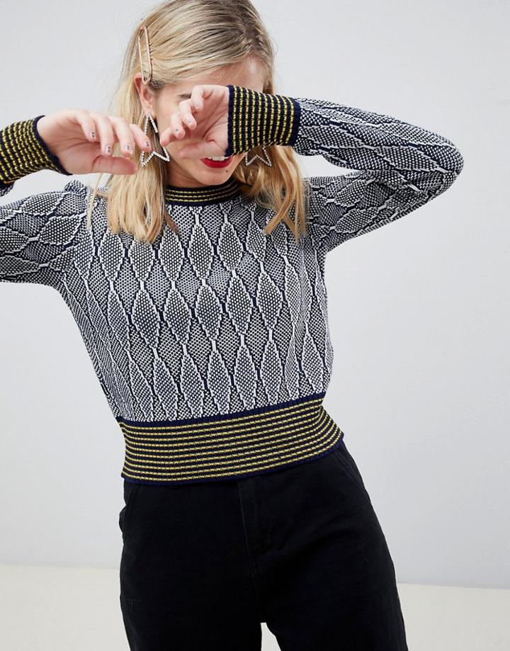 Asos Design Snake Effect Crop Sweater With Contrast Tipping-multi