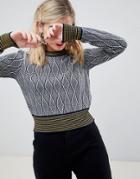 Asos Design Snake Effect Crop Sweater With Contrast Tipping-multi