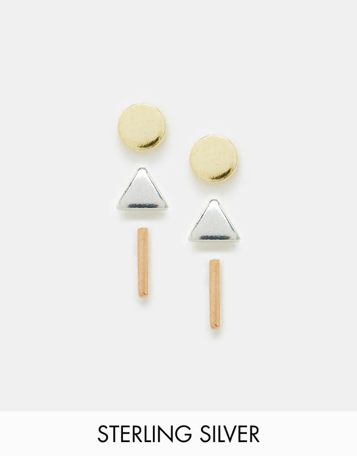 Asos Sterling Silver Pack Of 3 Mixed Shape Earrings - Mixed Metal