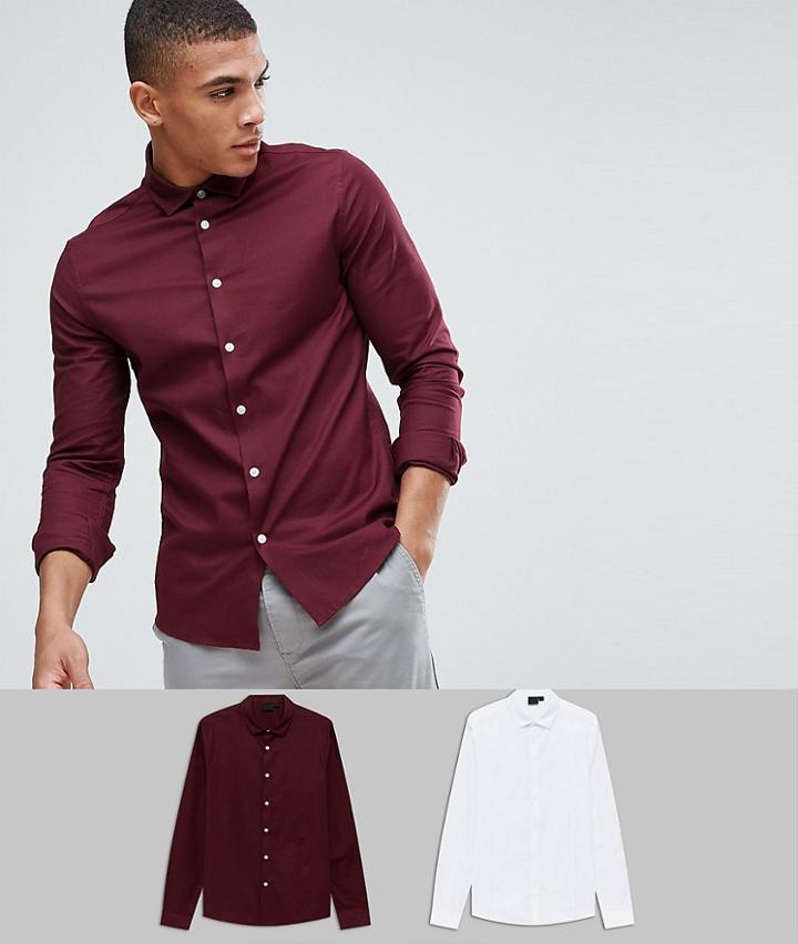 Asos Skinny Oxford Multipack In White And Burgundy Save - Multi