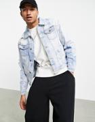 Liquor N Poker Oversized Denim Jacket Blue With All-over Water Print-blues