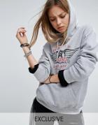 Kiss & Tell Oversized Hoodie With Aerosmith Wing Print - Gray