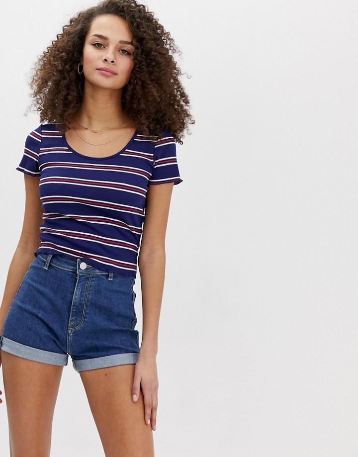 Brave Soul Rib T Shirt In Stripe-blue