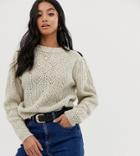 Asos Design Petite Sweater With Stitch Detail-beige