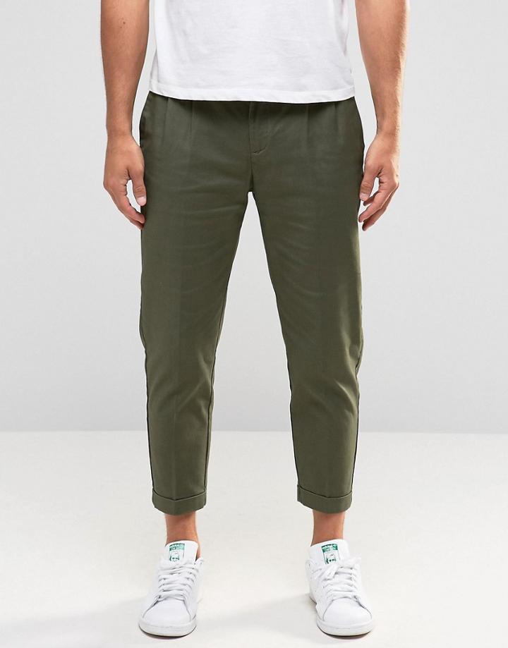 Selected Homme Cropped Chinos With Stretch - Green
