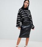 Missguided Faux Leather Midi Skirt With Buckle Detail In Black - Black