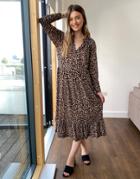 Asos Design Midi Smock Dress With Grandad Collar In Animal Print-multi