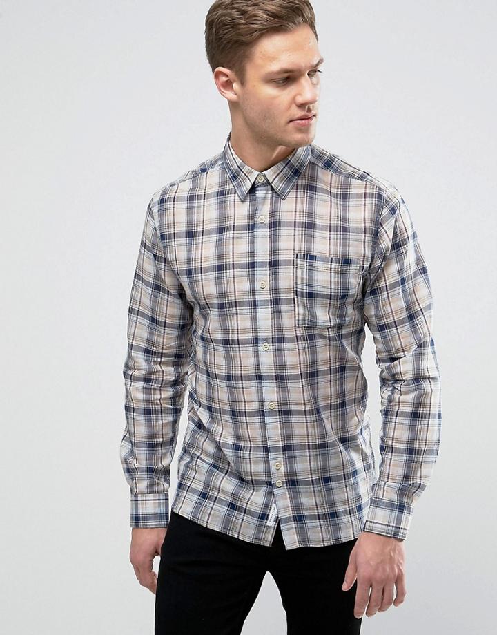 Bellfield Lightweight Checked Shirt In Regular Fit - Stone