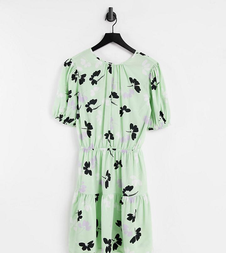 Influence Tall Mini Dress In Green Shadow Floral-multi
