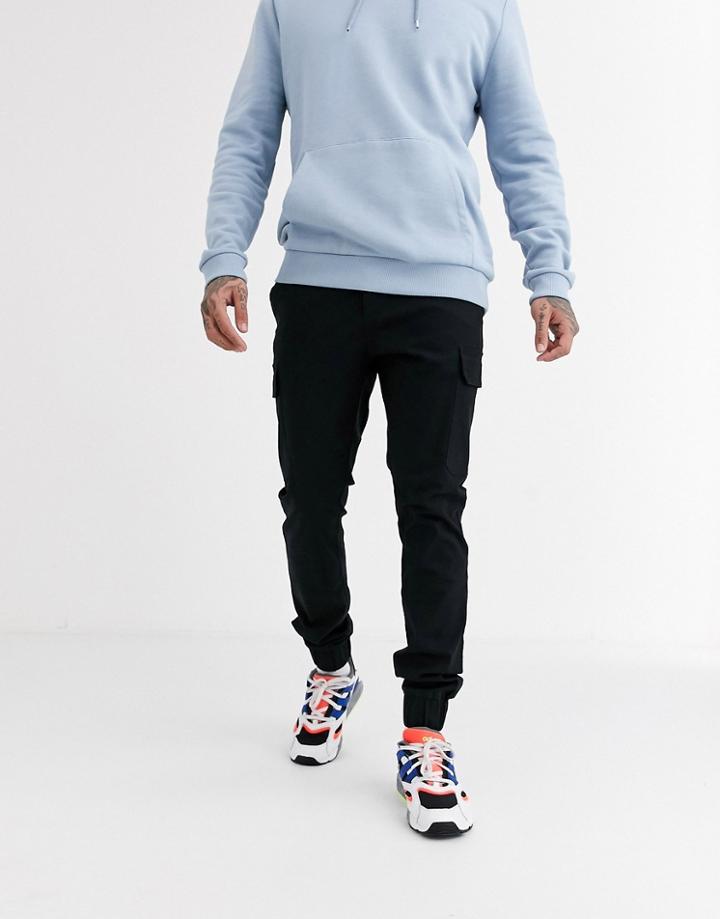 Asos Design Skinny Cargo Cuffed Pants In Black