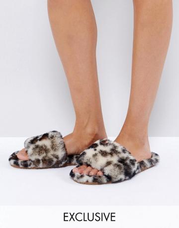 Ozlana Animal Print Slider Slipper - Brown