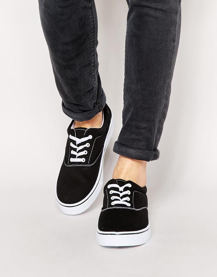 Asos Lace Up Sneakers In Black - Black